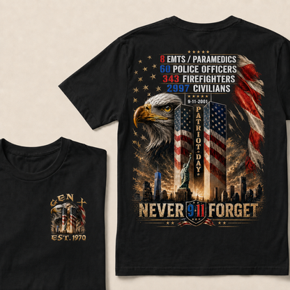 8 Emts/Paramedics 60 Police Officers 9-11-2001 Patriot Day Never Forget Custom Year T-Shirts