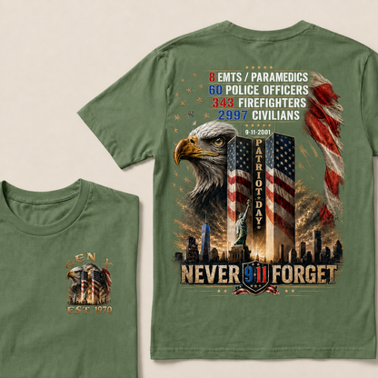 8 Emts/Paramedics 60 Police Officers 9-11-2001 Patriot Day Never Forget Custom Year T-Shirts