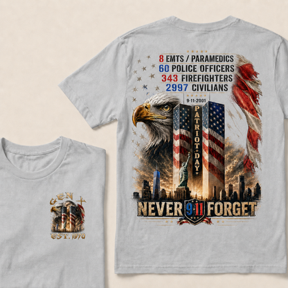 8 Emts/Paramedics 60 Police Officers 9-11-2001 Patriot Day Never Forget Custom Year T-Shirts