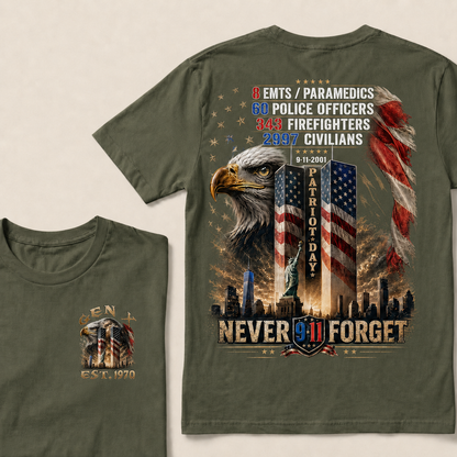 8 Emts/Paramedics 60 Police Officers 9-11-2001 Patriot Day Never Forget Custom Year T-Shirts
