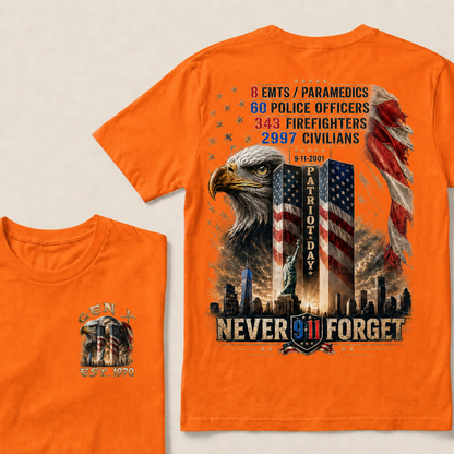 8 Emts/Paramedics 60 Police Officers 9-11-2001 Patriot Day Never Forget Custom Year T-Shirts