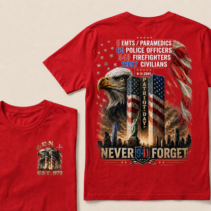 8 Emts/Paramedics 60 Police Officers 9-11-2001 Patriot Day Never Forget Custom Year T-Shirts