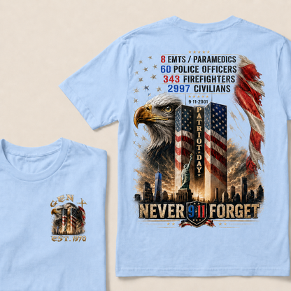 8 Emts/Paramedics 60 Police Officers 9-11-2001 Patriot Day Never Forget Custom Year T-Shirts