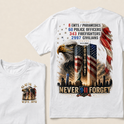 8 Emts/Paramedics 60 Police Officers 9-11-2001 Patriot Day Never Forget Custom Year T-Shirts