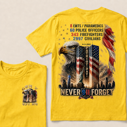 8 Emts/Paramedics 60 Police Officers 9-11-2001 Patriot Day Never Forget Custom Year T-Shirts