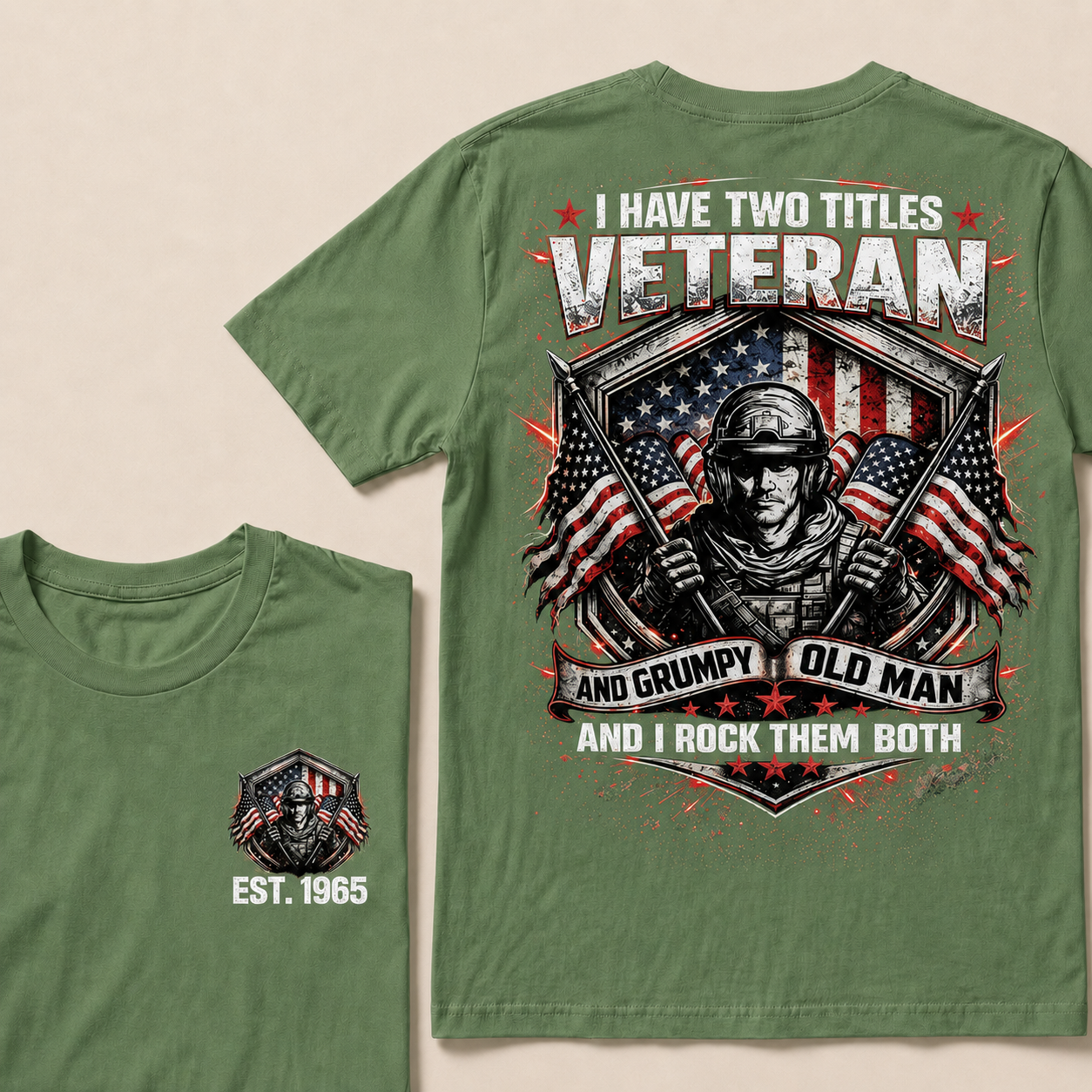 I Have Two Titles Veteran And Grumpy Old Man Custom Year    T-Shirts