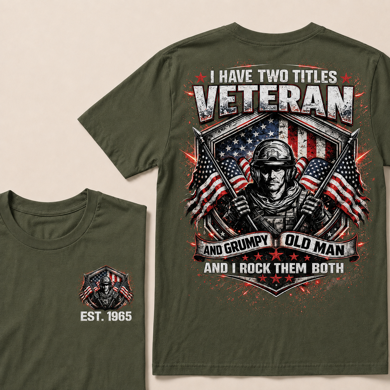 I Have Two Titles Veteran And Grumpy Old Man Custom Year    T-Shirts