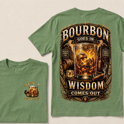 Bourbon Goes In Wisdom Comes Out Custom Year   T-Shirts