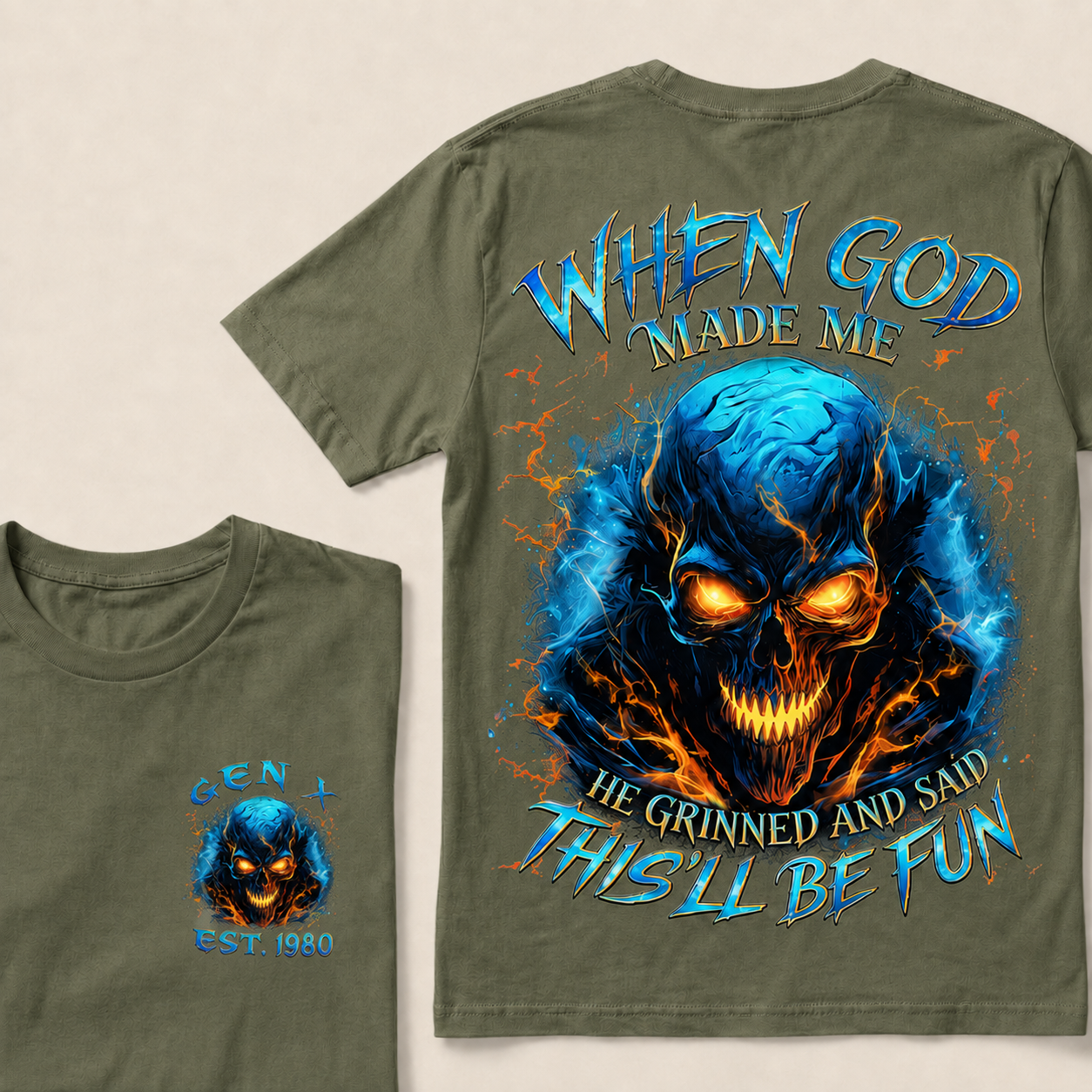 When God Made Me He Grinned And Said This'll Be Fun Gen X ,Boomer Custom Year T-Shirts