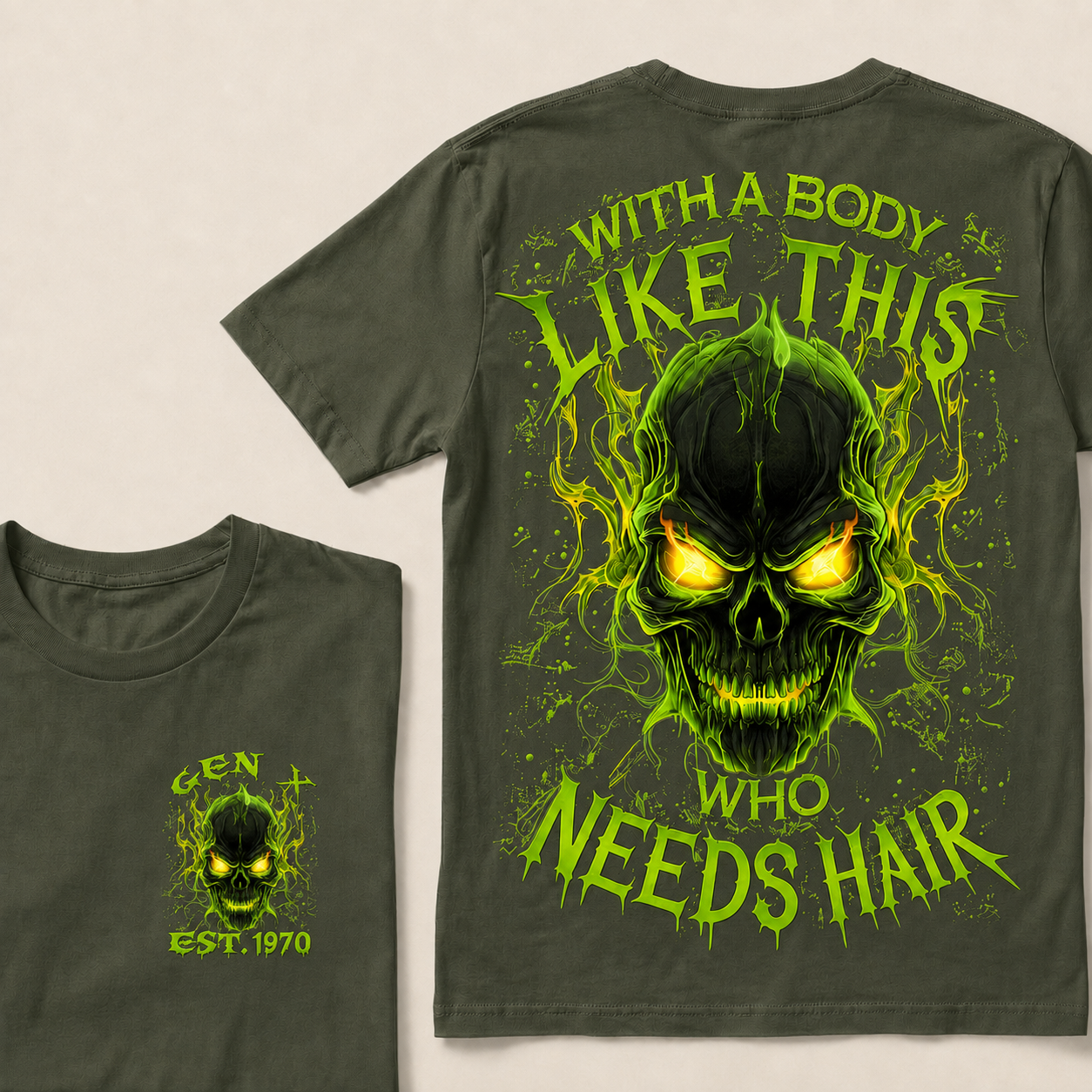 With A Body Like This Who Needs Hair Custom Year Gen X, Boomer T-Shirts